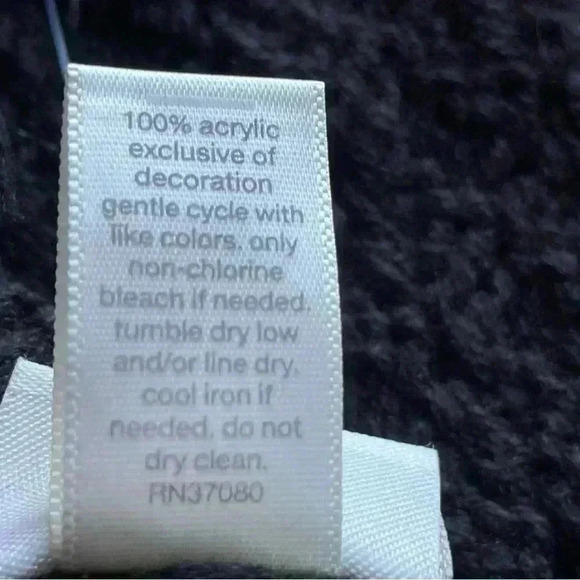 black chunky knit pullover poncho studded fringe sweater turtleneck tassels osfa - Picture 7 of 8